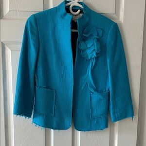Zara Turquoise Tweed Floral Applique Blazer